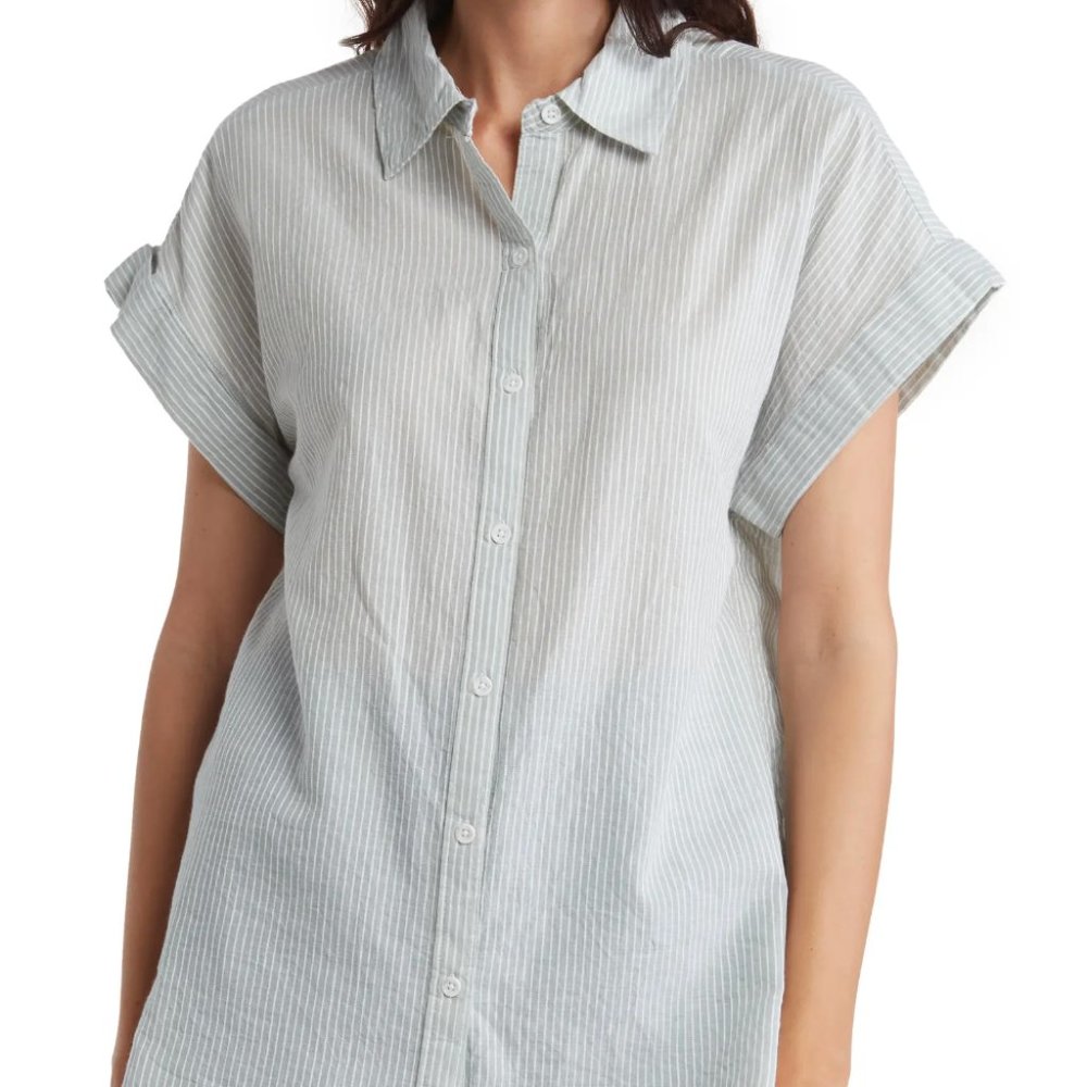 NWT! Casa Cabana Sammie Dobby Stripe Short Sleeve Button-Up Tunic Shirt